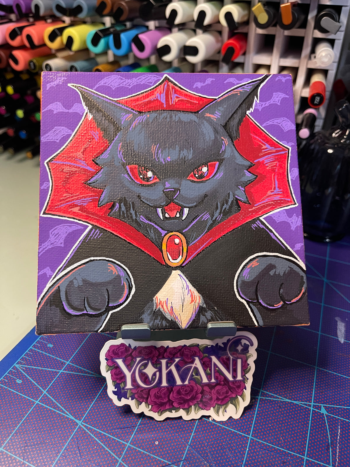 3- DRACULA - 31 Spooky Cats Original 5x5 Painting by Yokani 2026