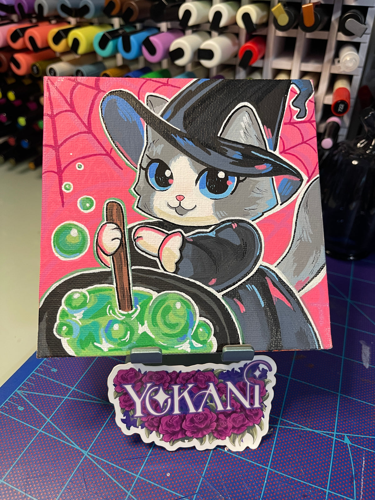 2- CAULDRON - 31 Spooky Cats Original 5x5 Painting by Yokani 2026
