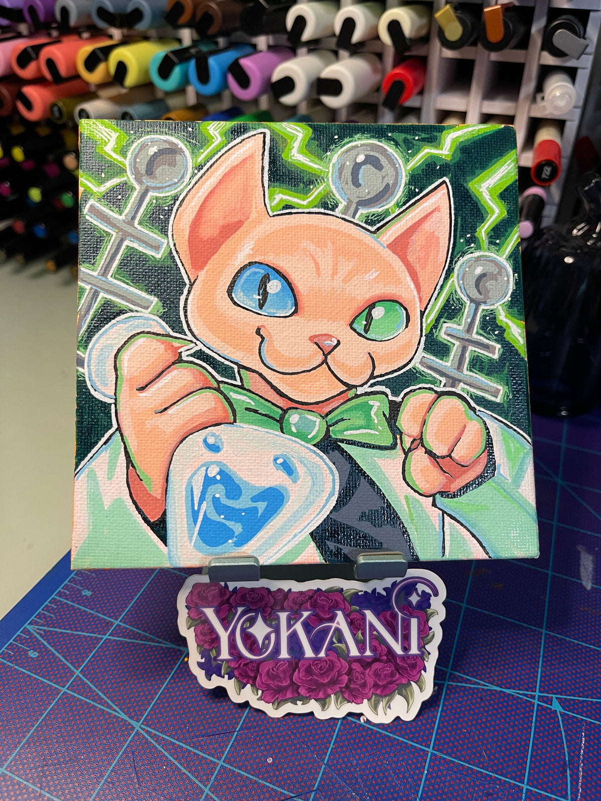 11- DR.FRANKENSTEIN 31 Spooky Cats Original 5x5 Painting by Yokani 2026