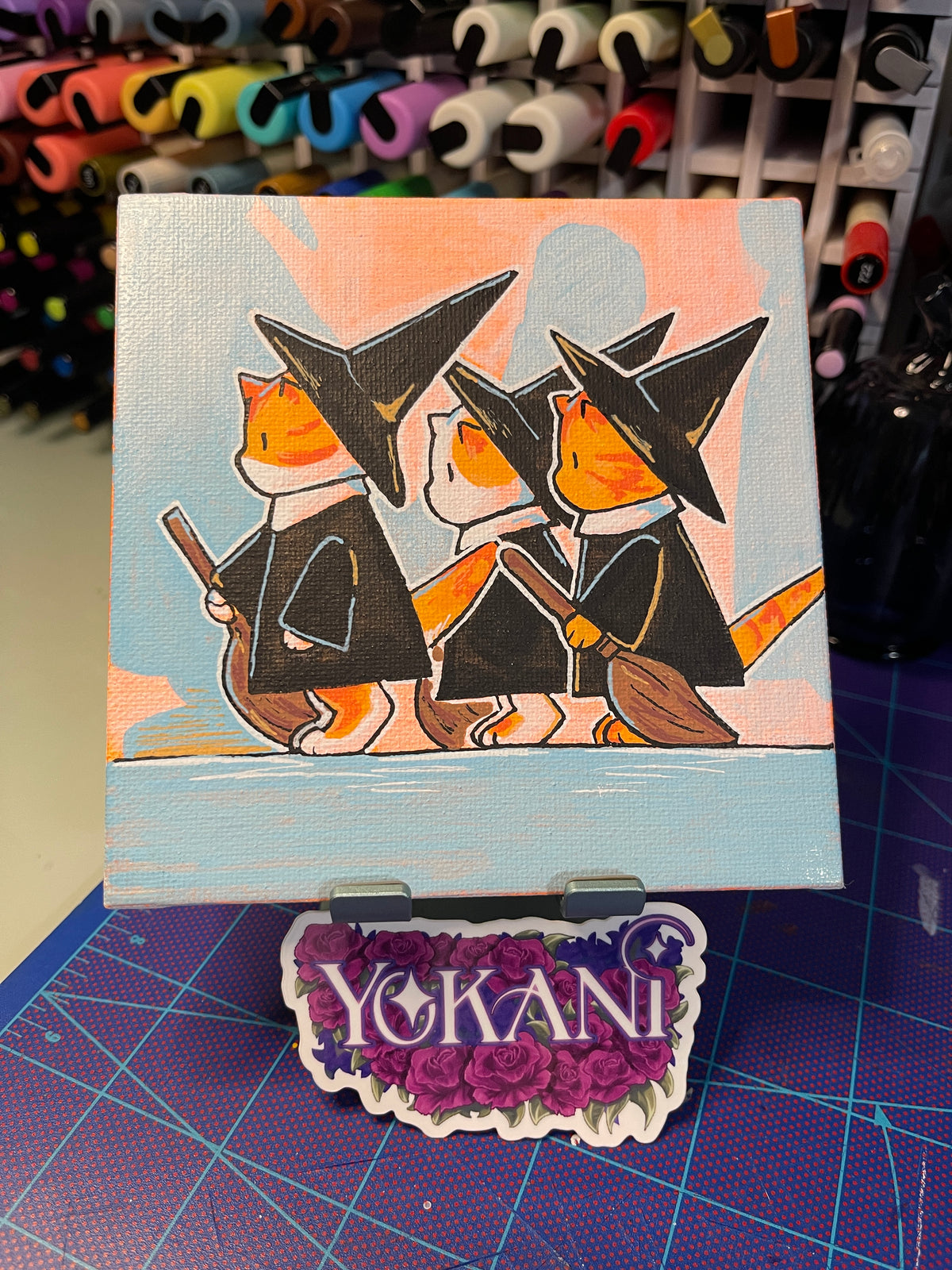 12- Kitten Coven 31 Spooky Cats Original 5x5 Painting by Yokani 2026