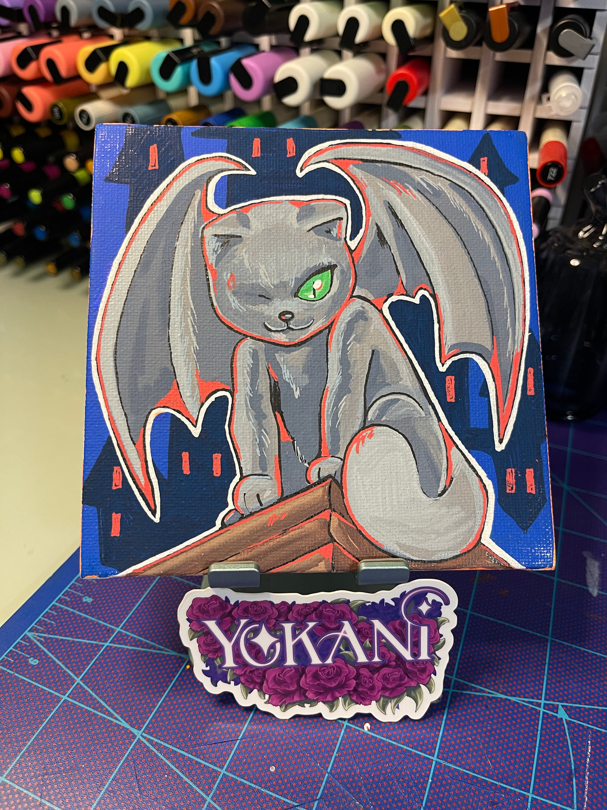 21- GARGOYLE 31 Spooky Cats Original 5x5 Painting by Yokani 2026