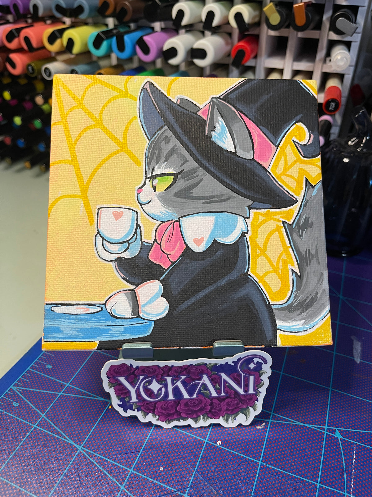 29- WITCH'S BREW 31 Spooky Cats Original 5x5 Painting by Yokani 2026