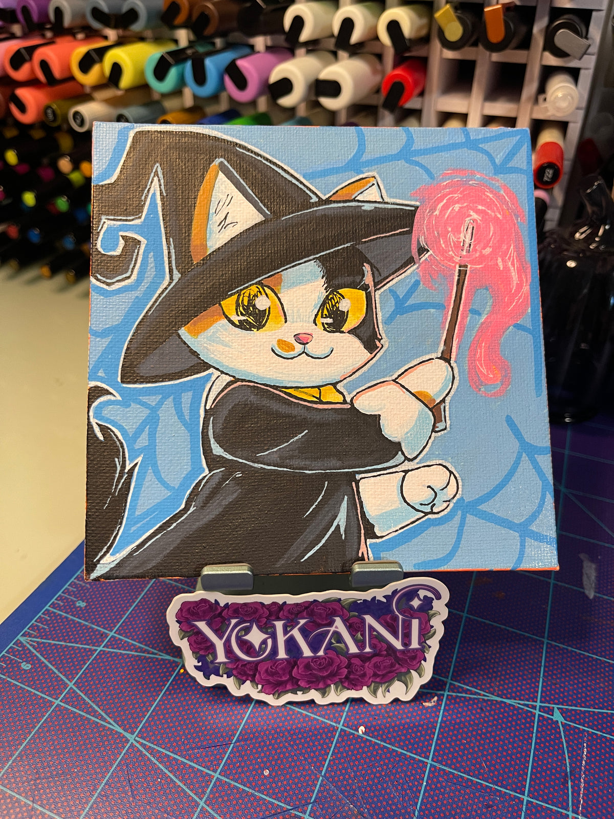 30-SPELL 31 Spooky Cats Original 5x5 Painting by Yokani 2026