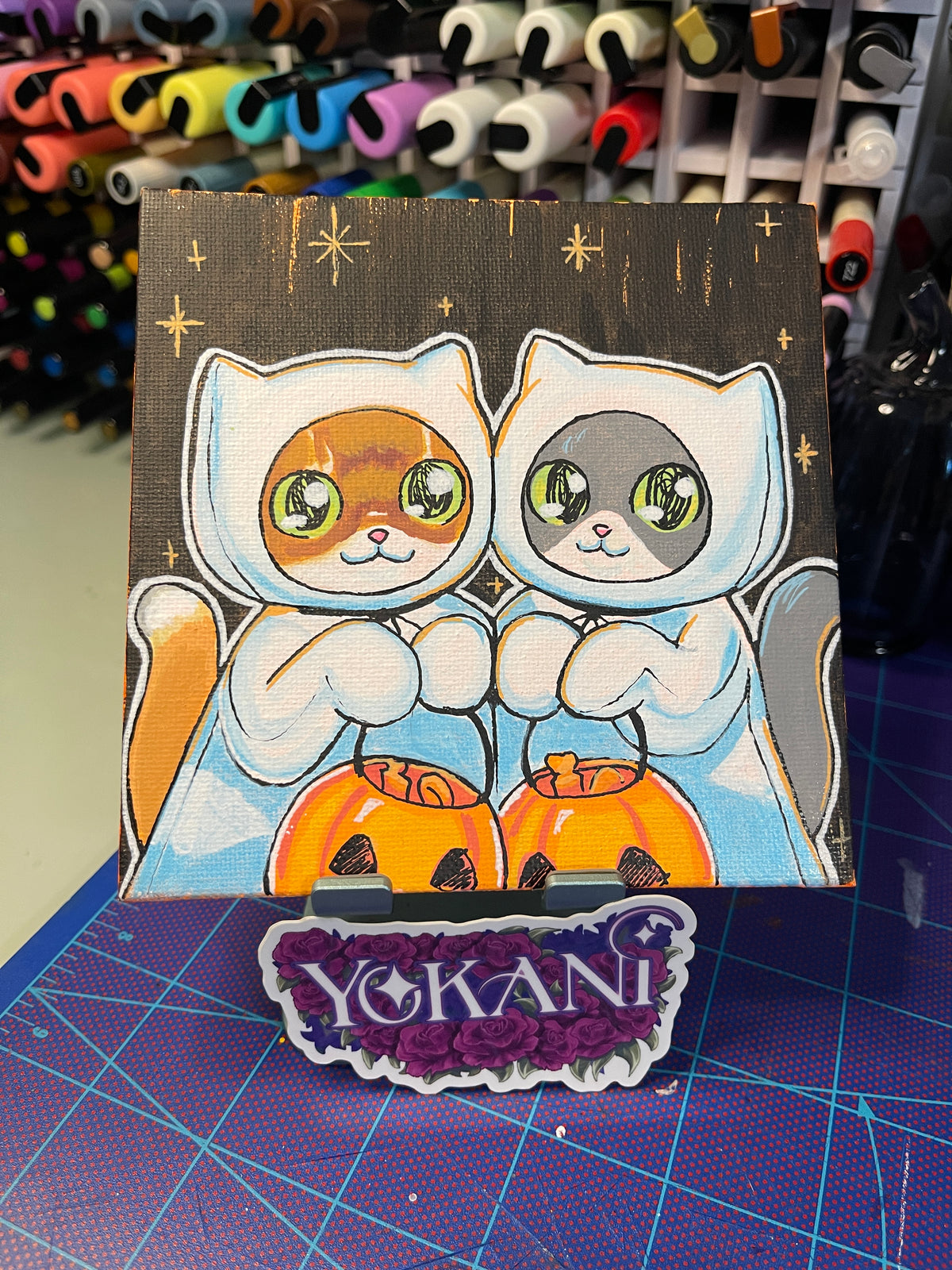 31- HAPPY HALLOWEEN 31 Spooky Cats Original 5x5 Painting by Yokani 2026
