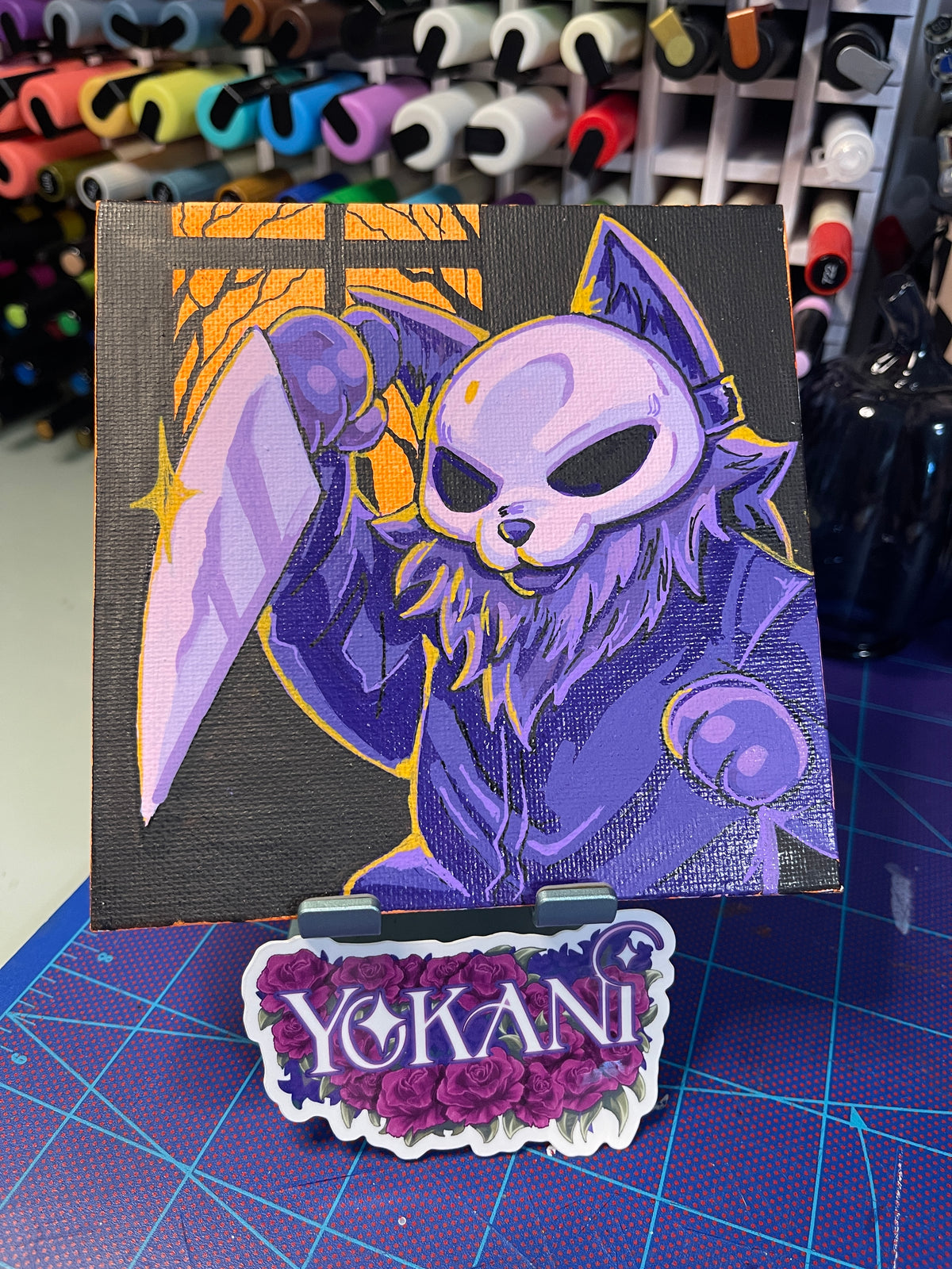 5- Slasher - 31 Spooky Cats Original 5x5 Painting by Yokani 2026