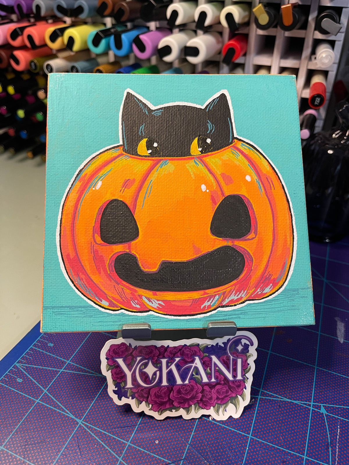 4- Boo! - 31 Spooky Cats Original 5x5 Painting by Yokani 2026