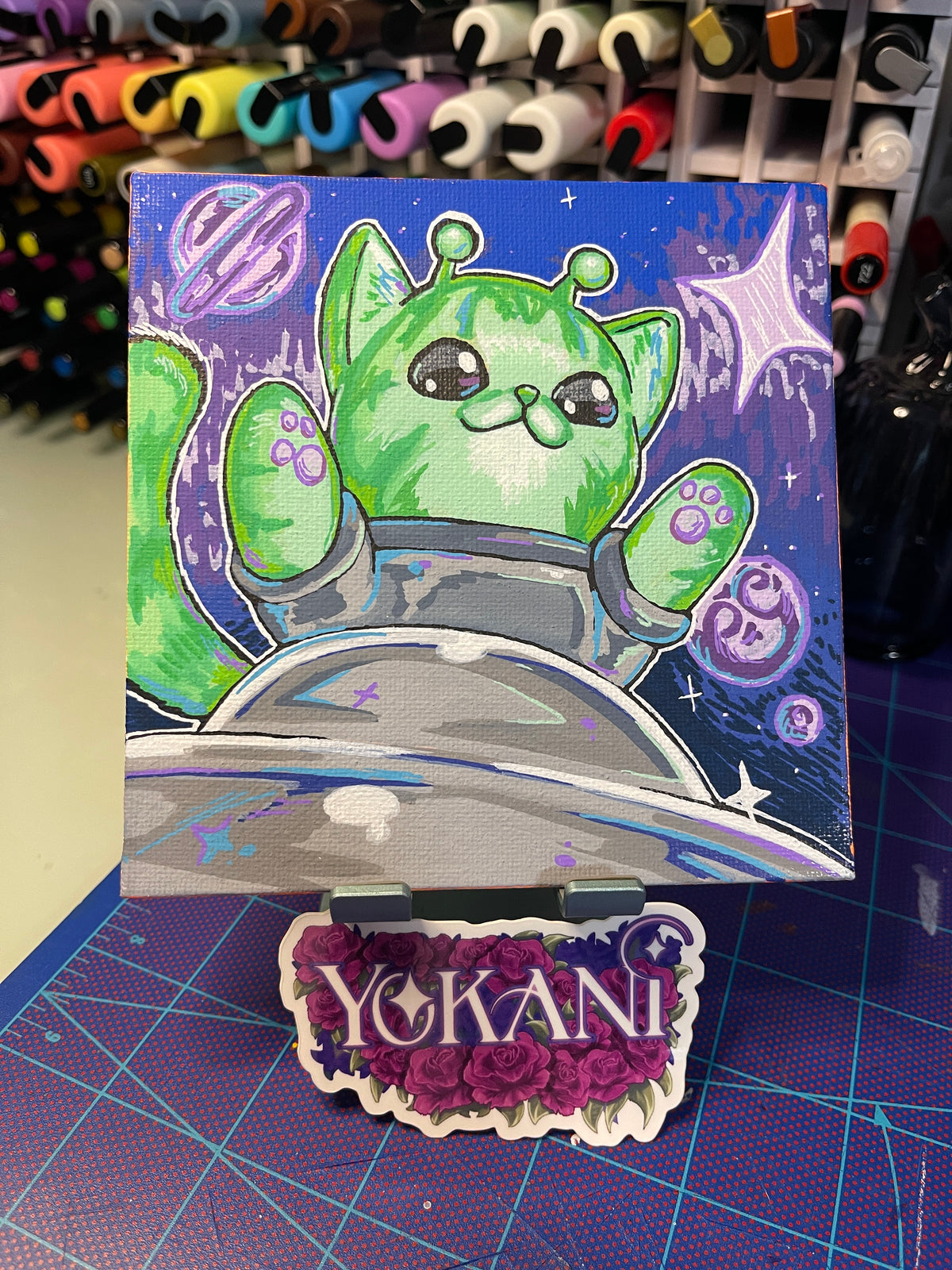 8- Alien 31 Spooky Cats Original 5x5 Painting by Yokani 2026