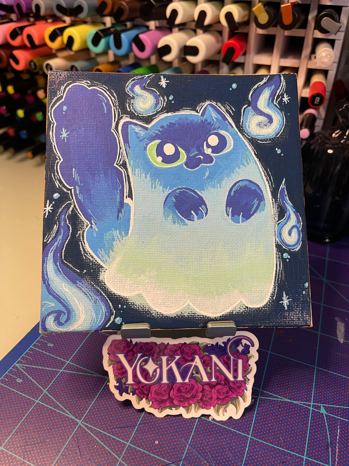 9- GHOST 31 Spooky Cats Original 5x5 Painting by Yokani 2026