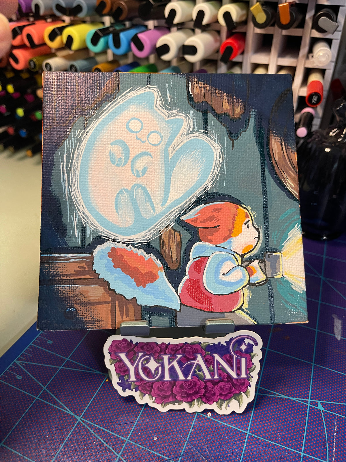 13- HAUNTED 31 Spooky Cats Original 5x5 Painting by Yokani 2026