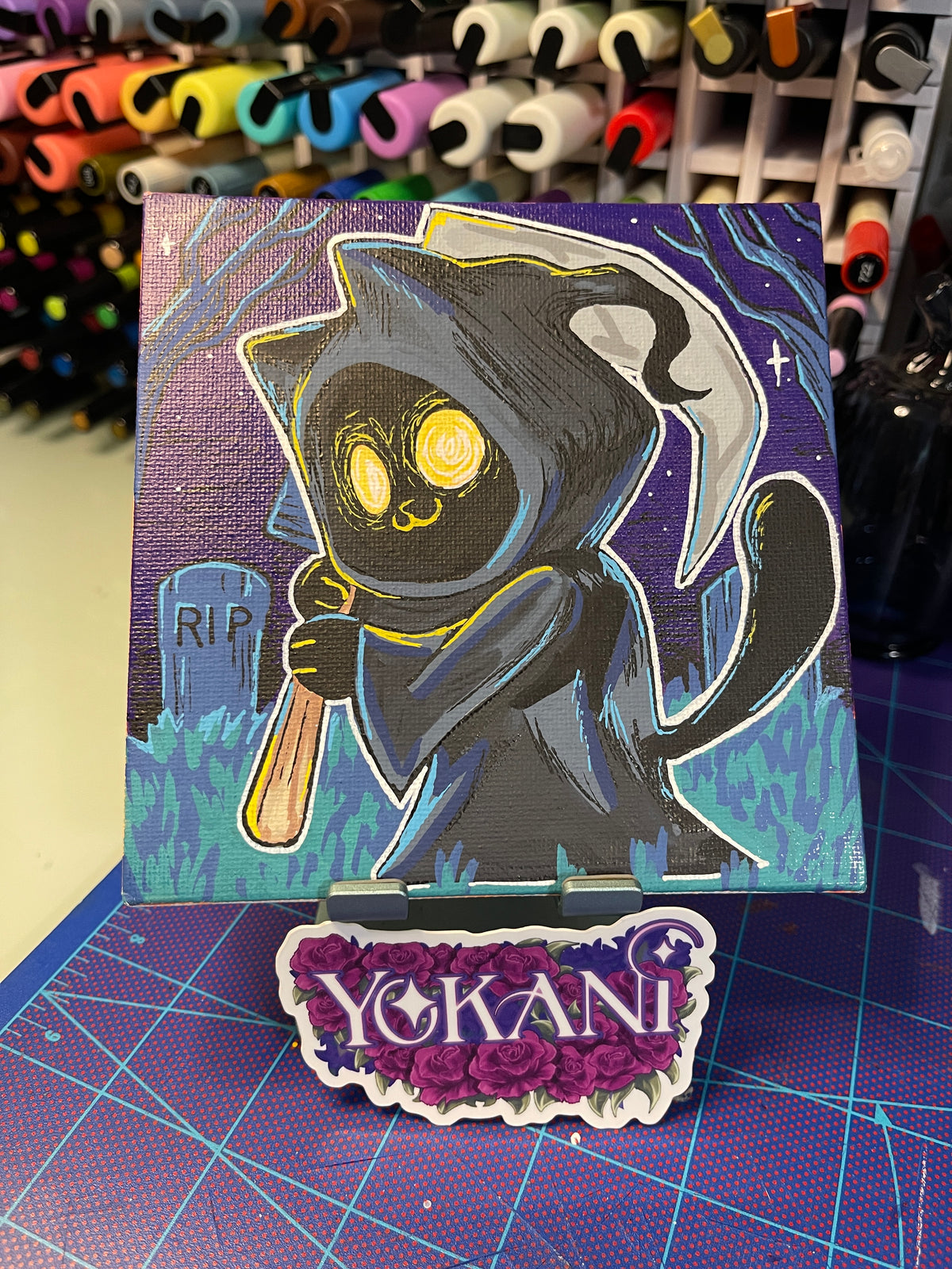 16- REAPER 31 Spooky Cats Original 5x5 Painting by Yokani 2026