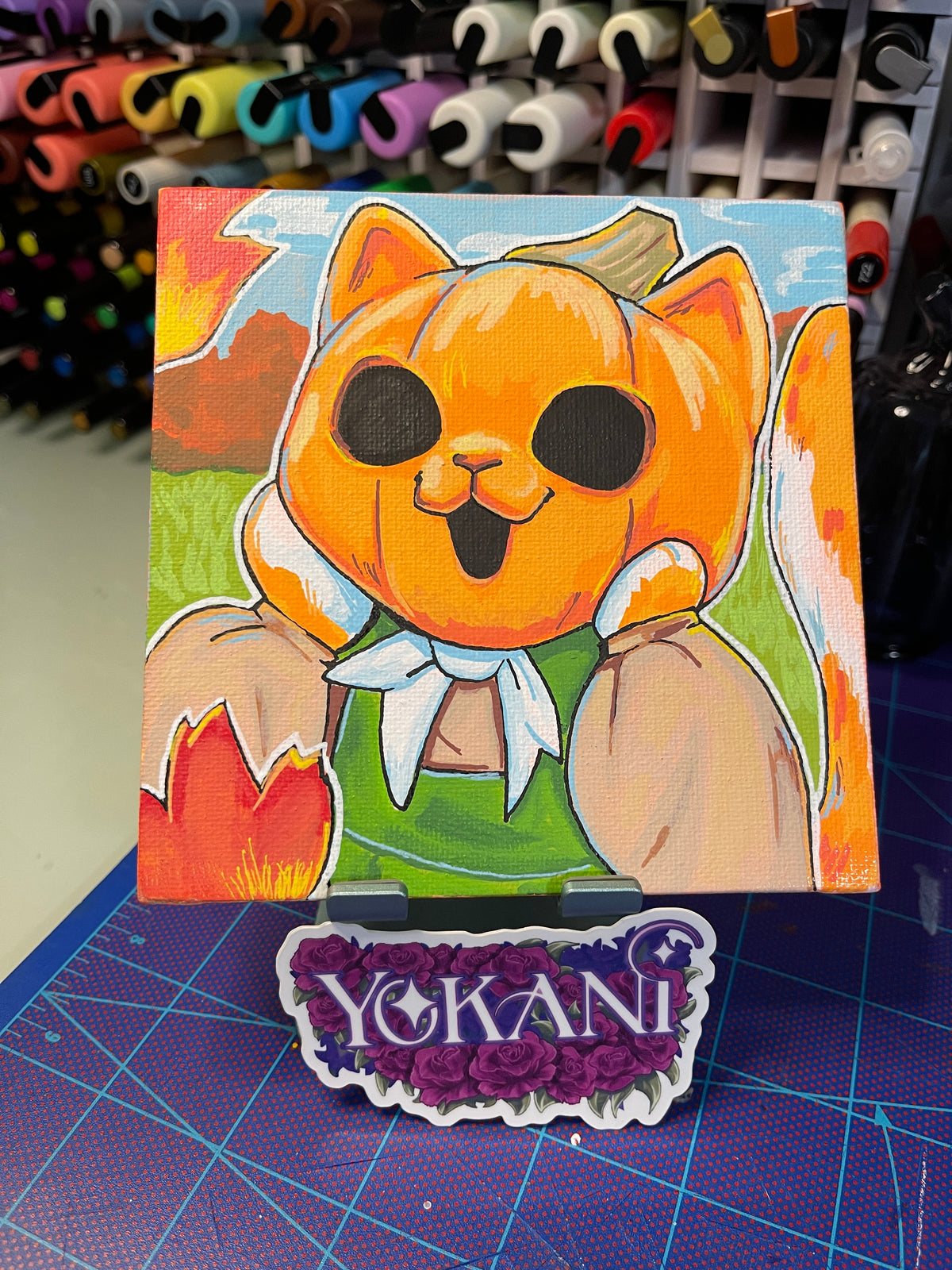 19- PUMPKINHEAD 31 Spooky Cats Original 5x5 Painting by Yokani 2026