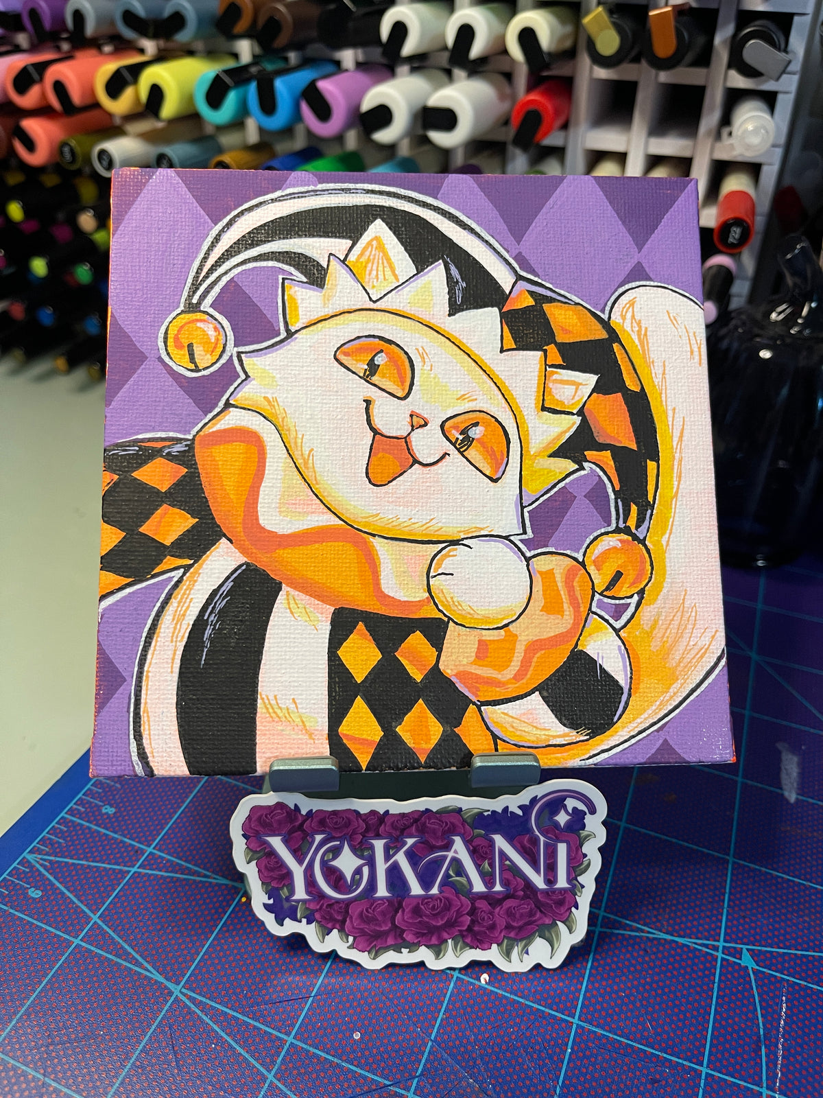 22- CLOWN 31 Spooky Cats Original 5x5 Painting by Yokani 2026
