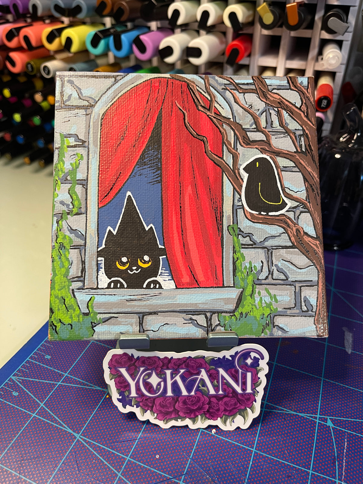 24- FAMILIAR 31 Spooky Cats Original 5x5 Painting by Yokani 2026