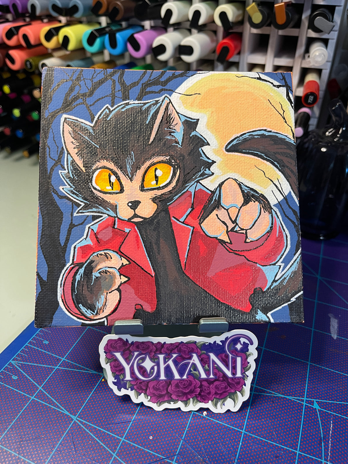 25- WEREWOLF 31 Spooky Cats Original 5x5 Painting by Yokani 2026