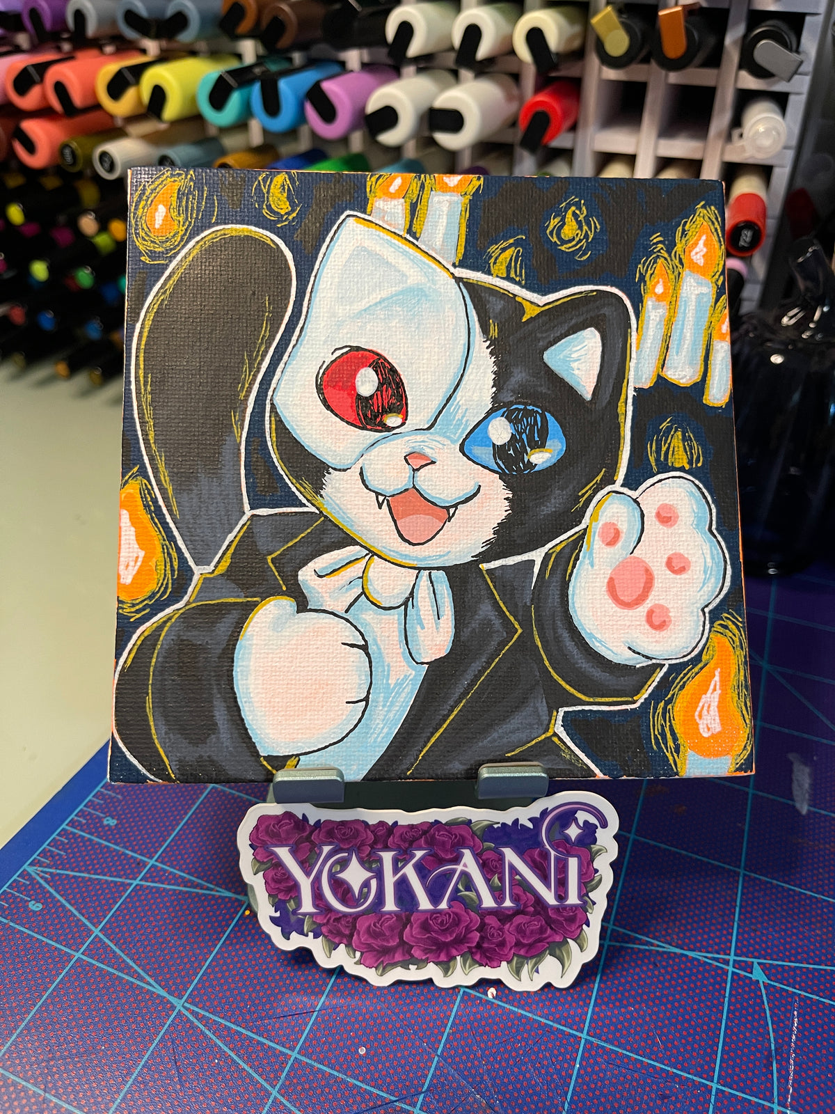 26- PHANTOM OF THE OPERA 31 Spooky Cats Original 5x5 Painting by Yokani 2026