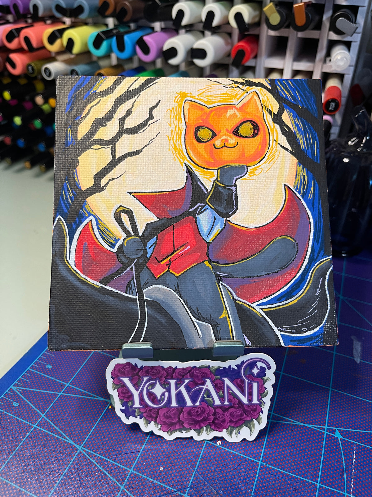 27- HEADLESS HORSEMAN 31 Spooky Cats Original 5x5 Painting by Yokani 2026