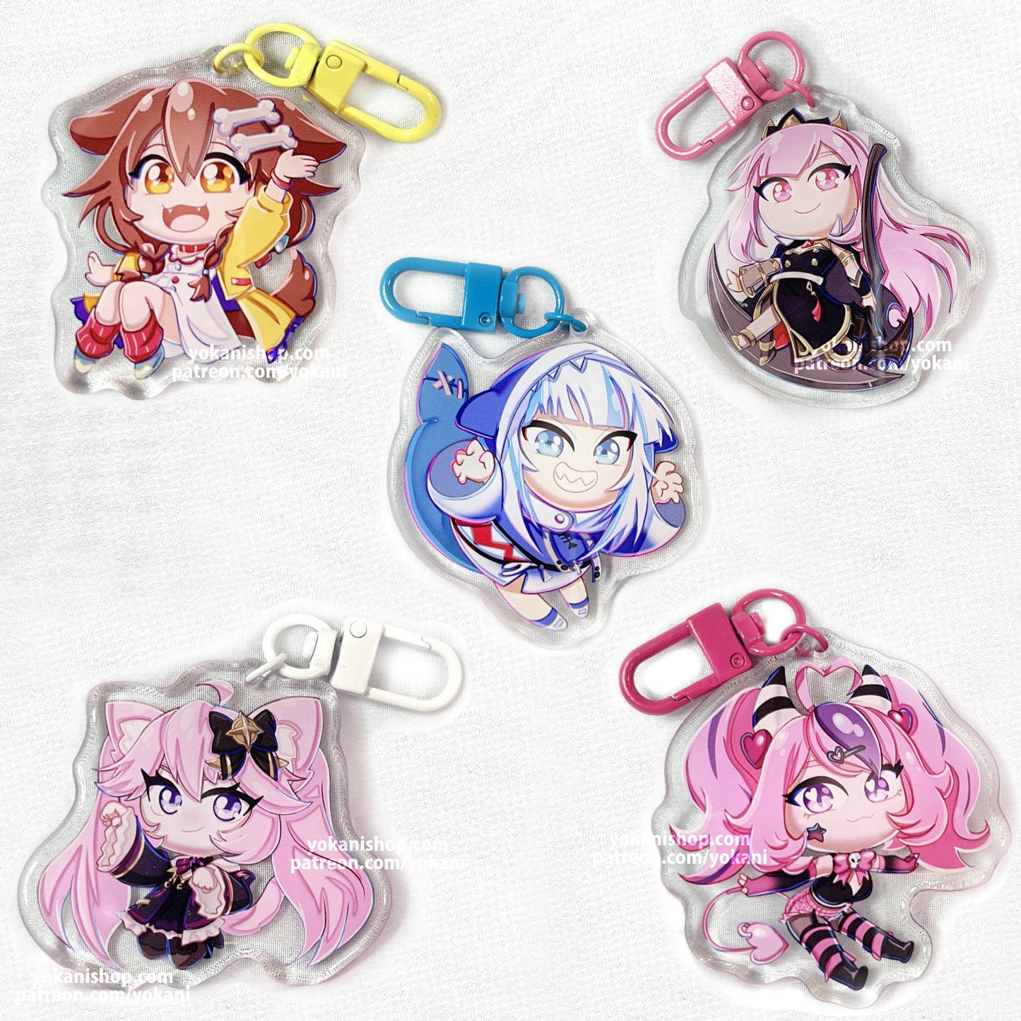 V-TUBER ACRYLIC KEYCHAINS: Iron Mouse, Gwar Gura, Mori Calliope, Nyanners, Korone