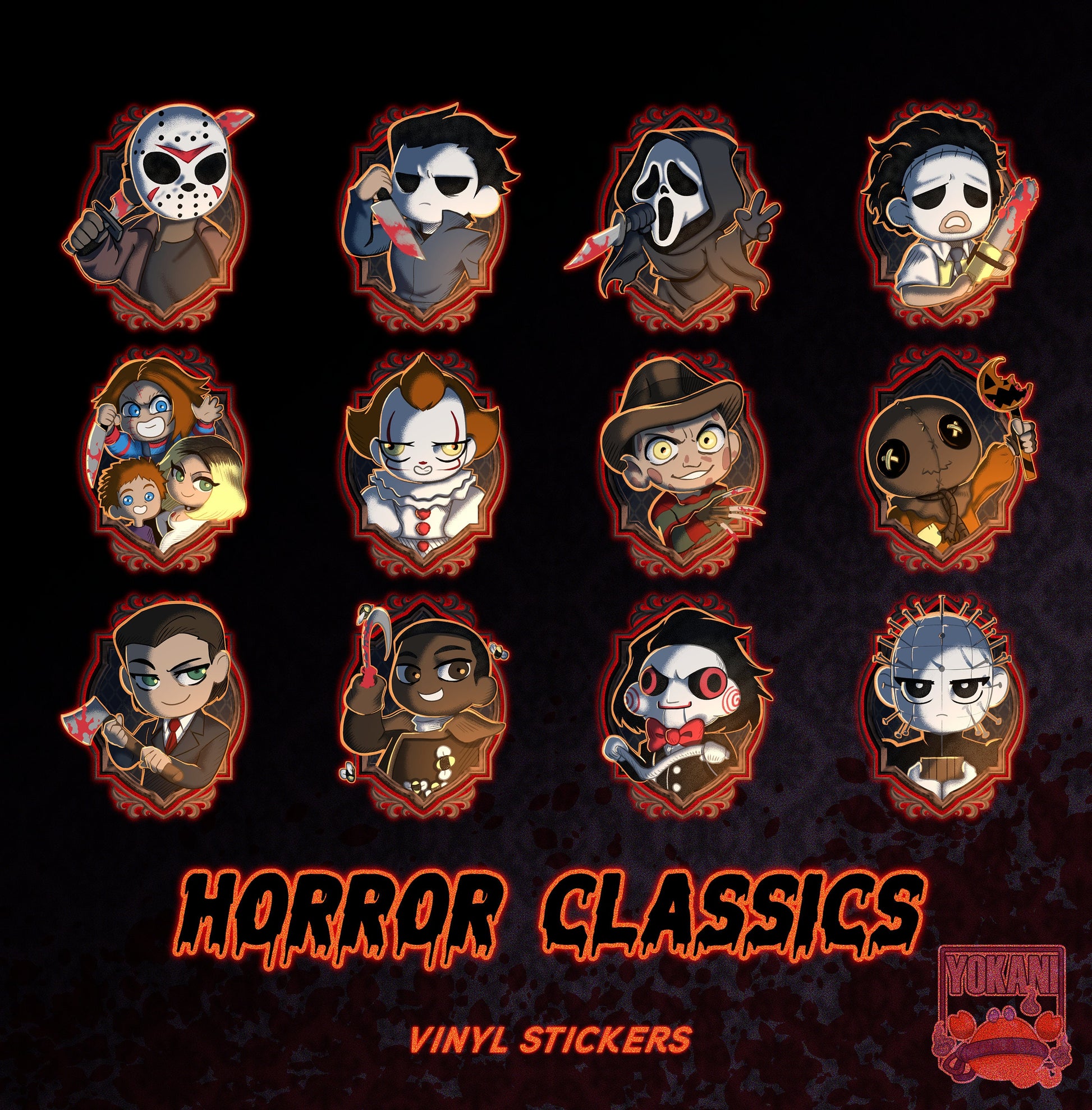 HORROR CLASSICS: Cute Slasher Stickers - Michael Myers, Leatherface, Jason Voorhees, Sam, Jigsaw, Billy the Puppet, Freddy Krueger and more!